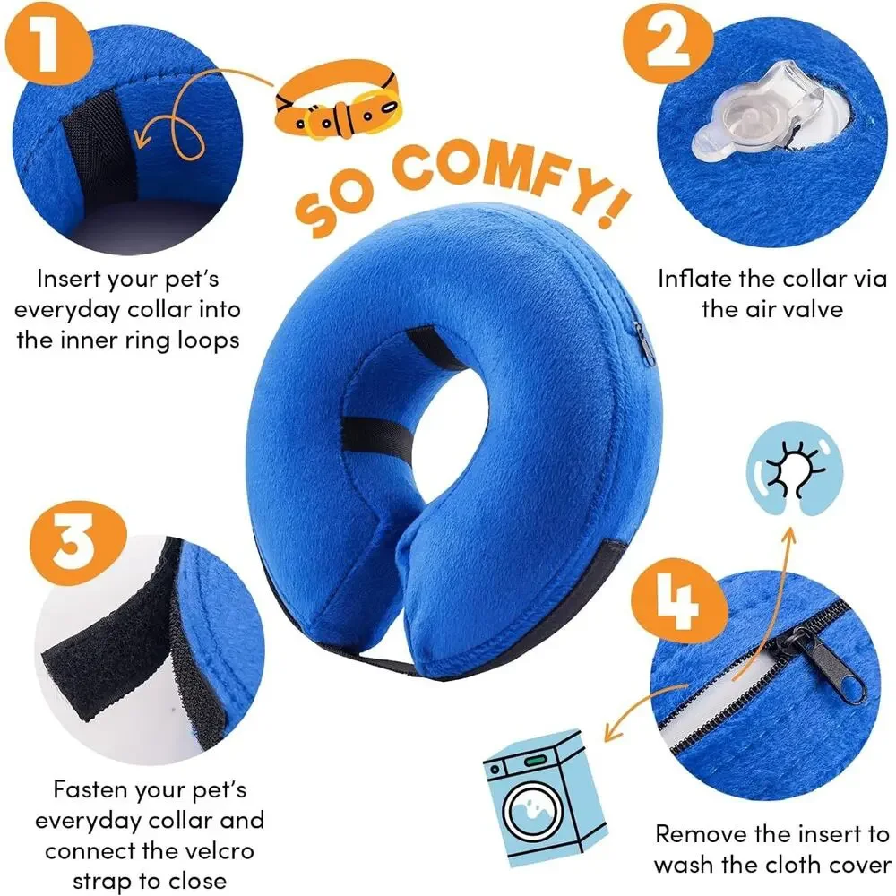Inflatable Soft Dog Cone Collar Donut Post Surgical Small Blue Pillow Neck Recov